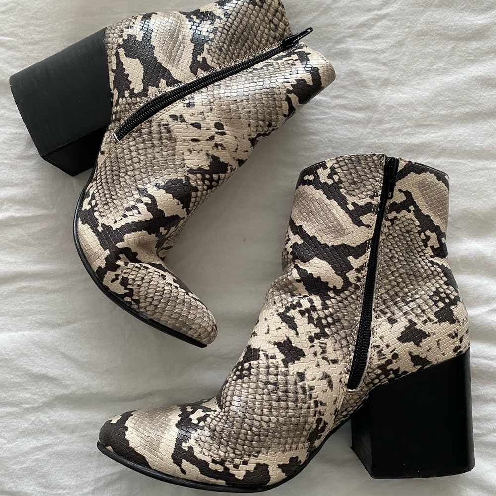 Snake print booties
